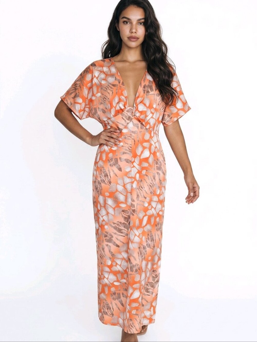 SHEIN Orange Creamscile Animal-Print Maxi Dress